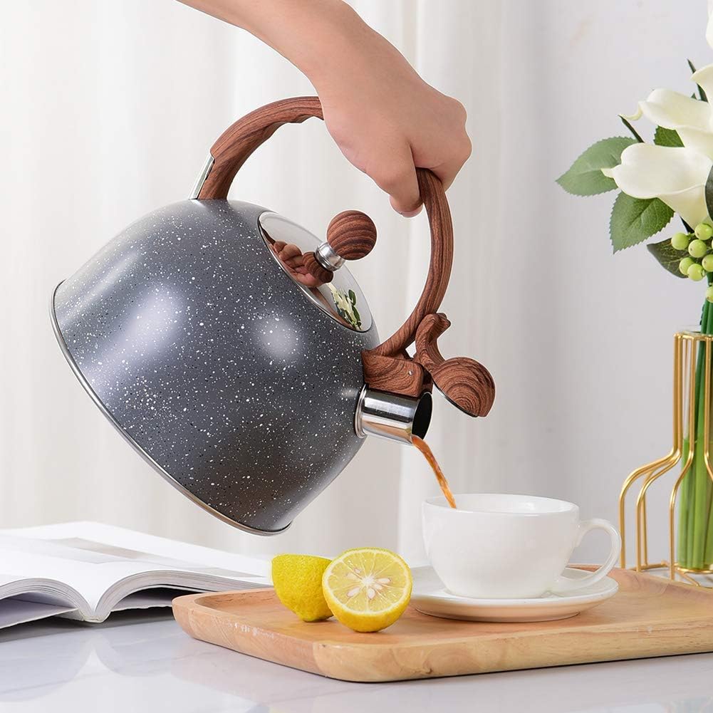 25 Quart Stainless Steel Wood Pattern Tea Kettle for Stove-Top Style