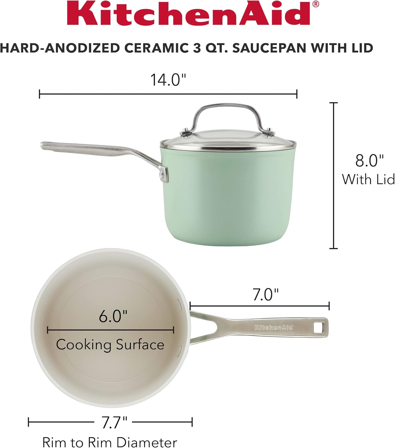 KitchenAid Hard Anodized Ceramic Nonstick 3 Quart Sauce Pan with Lid Pistachio