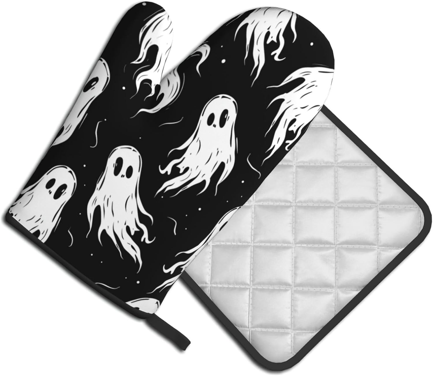Halloween Ghost Oven Mitt Set Heat-Resistant Potholders for Baking Cooking