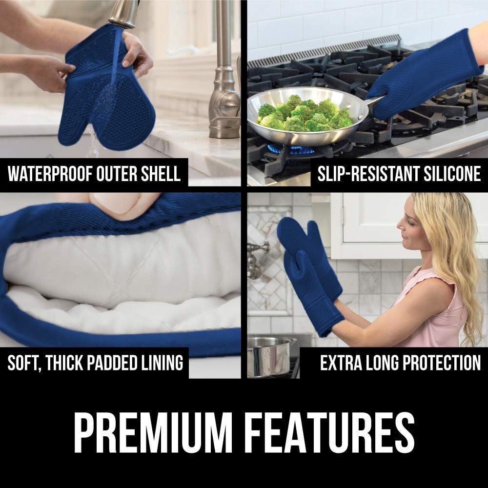 BPA-Free Silicone Oven Mitts Set Heat Resistant Soft Waterproof