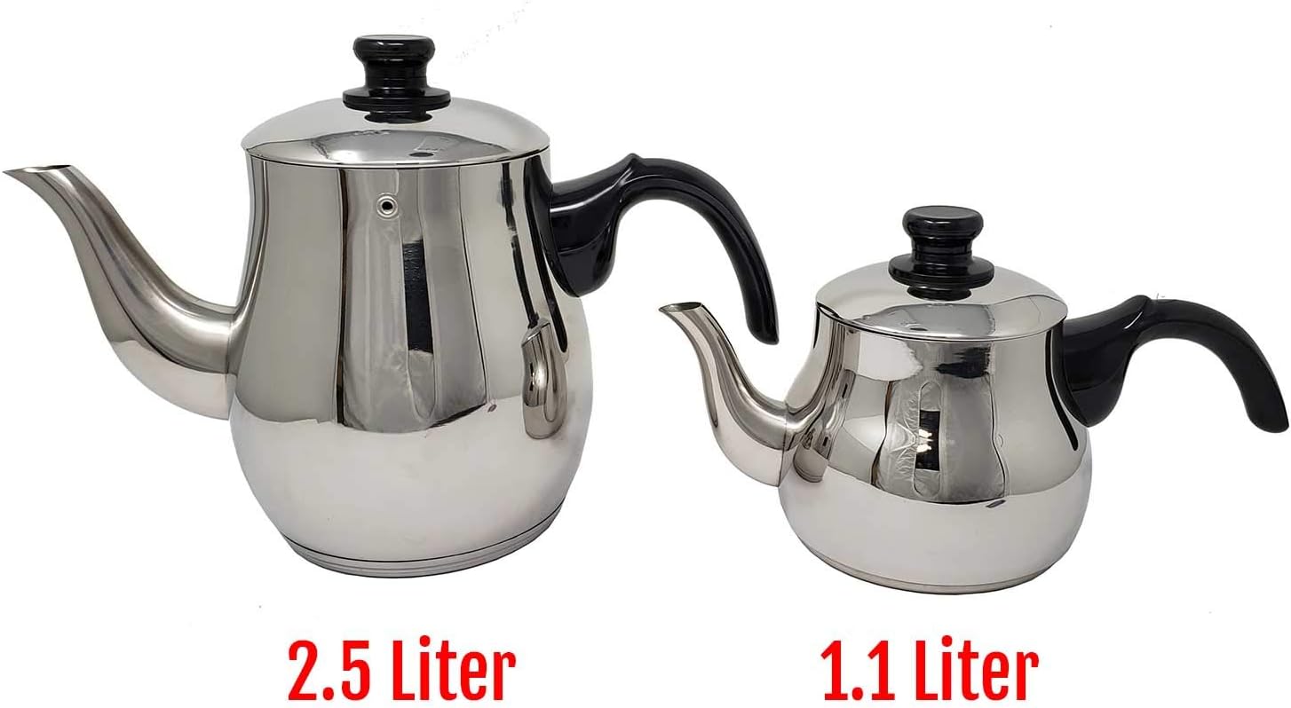 LavoHome Turkish Samovar Style Stainless Steel Double Handle Kettle