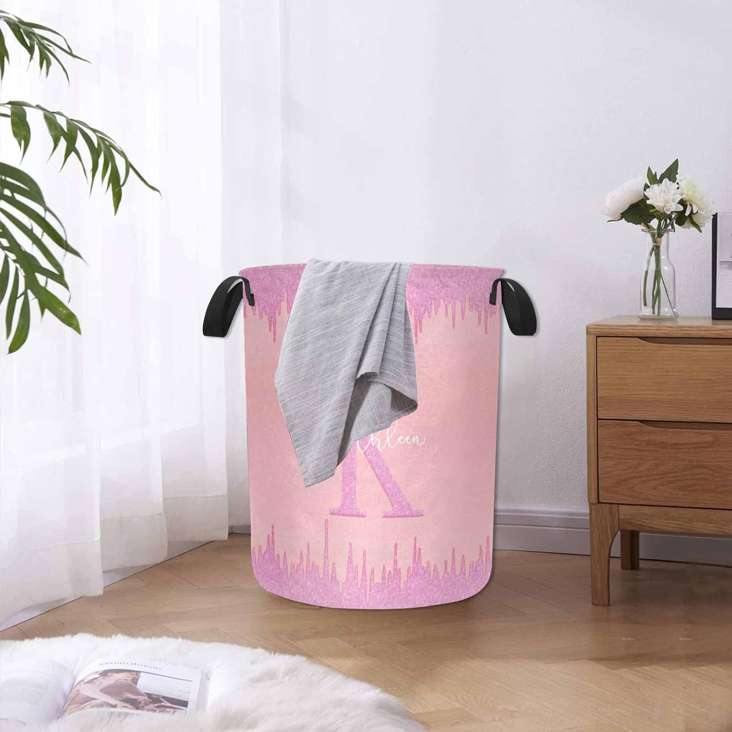 Personalized Kids Room Collapsible Laundry Basket with Handles