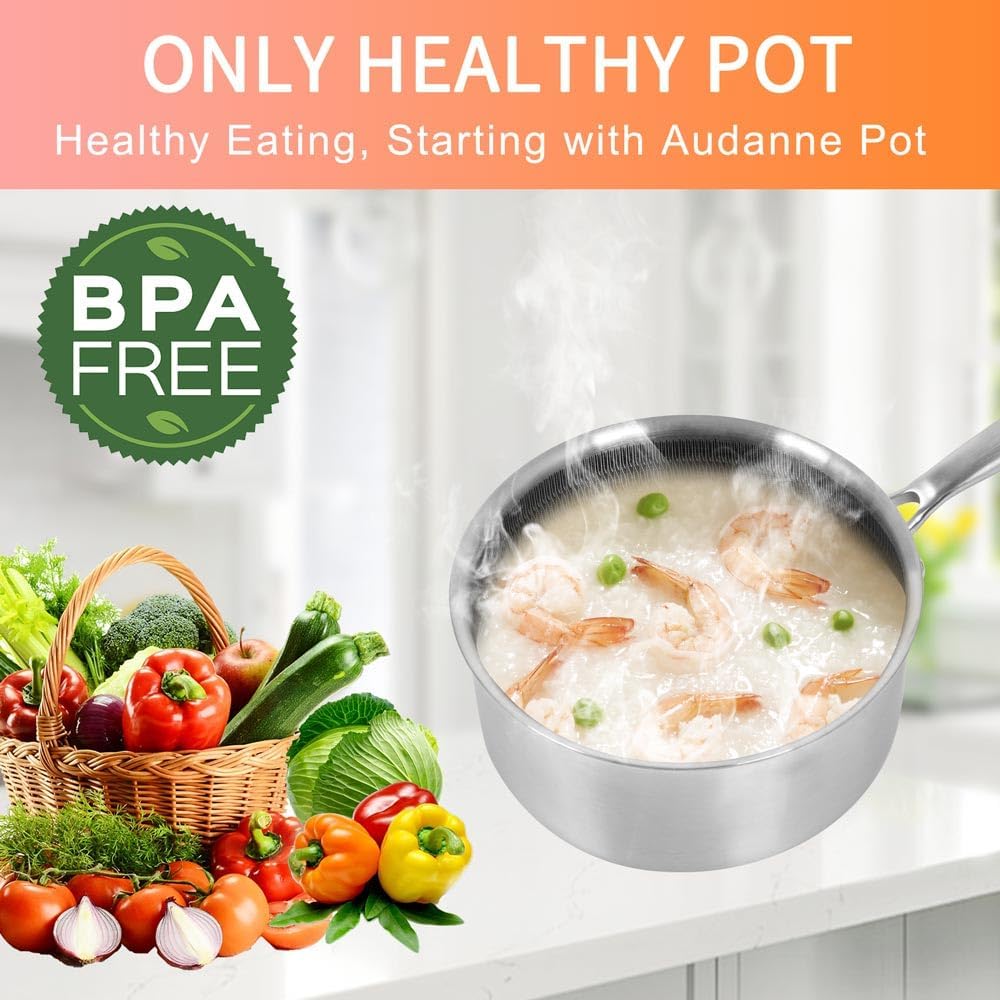 Sleek 2 qt Stainless Steel Saucepan for All Cooktops