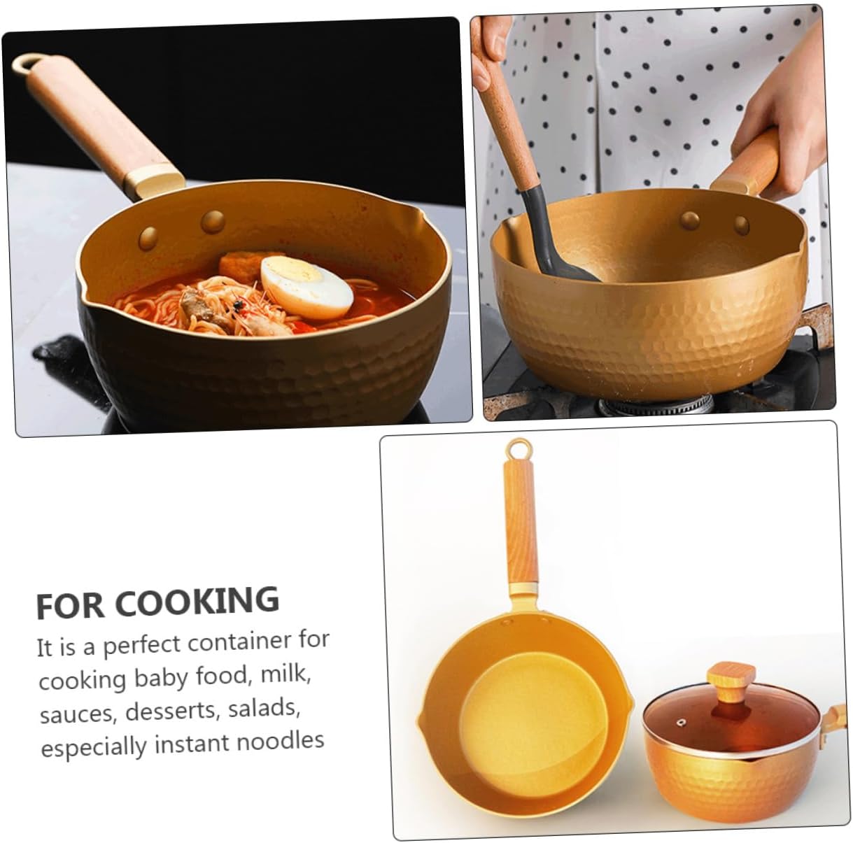 Japanese Style Non Stick Milk Pan With Gold Hammered Handle