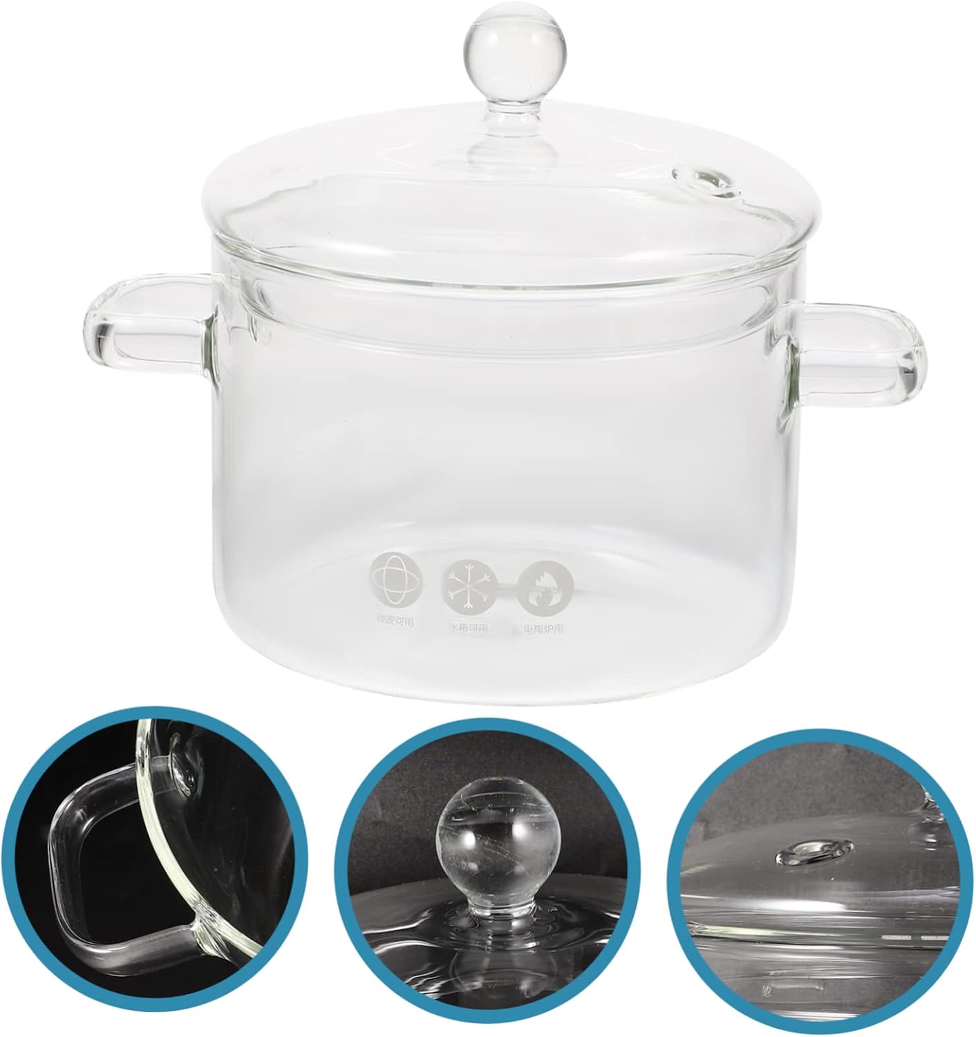 1500ml Heat-Resistant Dual-Handle Glass Pot for Cooking