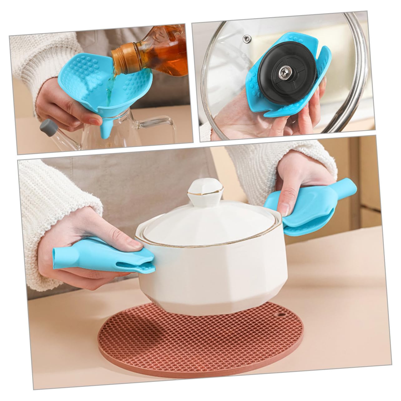 Multi-functional Silicone Pot Holder Adjustable Funnel Lit for Kitchen Use