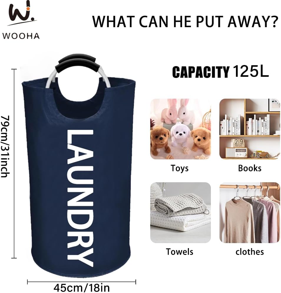 WOOHA 125L Collapsible Laundry Hamper for Bedroom Closet Bathroom