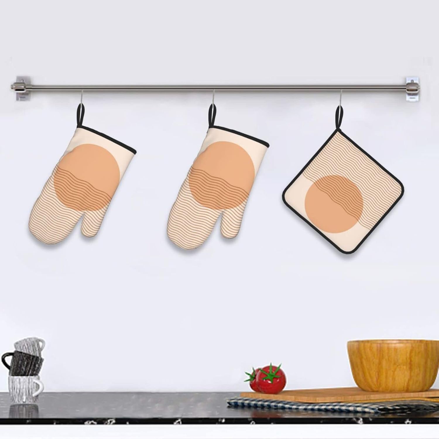 Sun Boho Oven Mitts Set for Kitchen - Heat Resistant