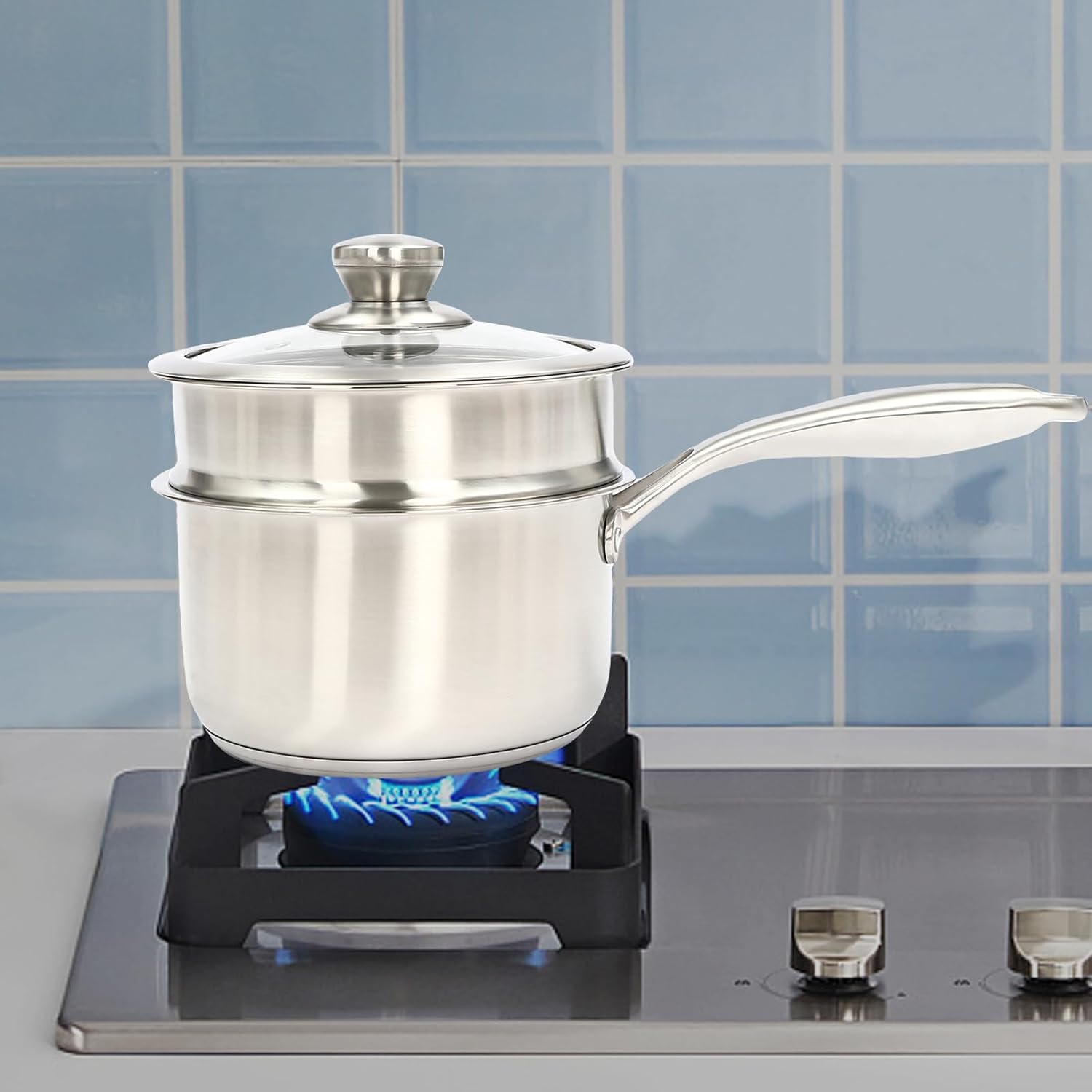 14 Quart Stainless Steel Saucepan with Built-in Steamer