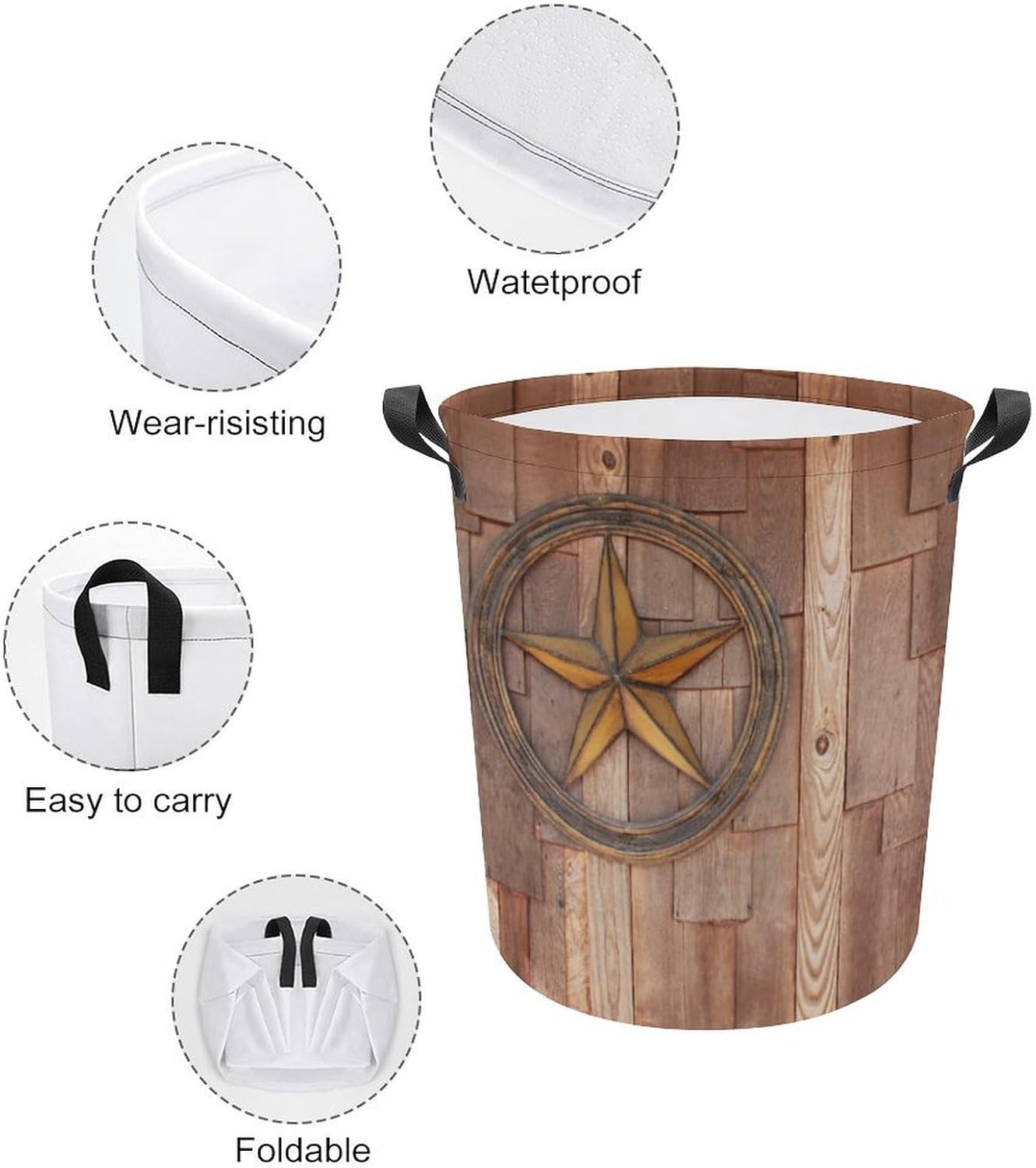Star on Wood Wall Laundry Hamper Collapsible Storage Basket Home Kitchen Organization