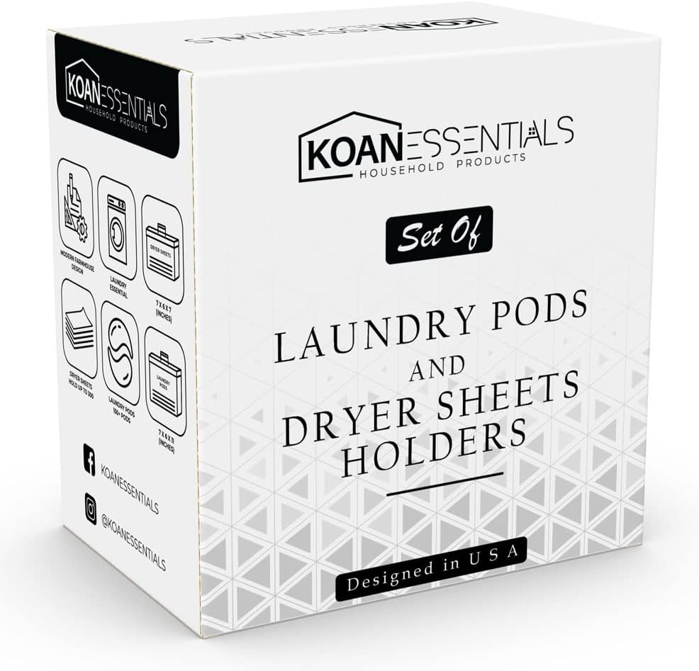 KOANEssentials Farmhouse Laundry Pods Dryer Sheets Container Set