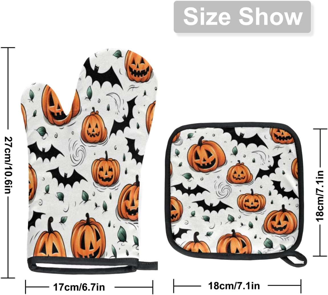 Aglebo Halloween Set Durable Heat-Resistant Oven Mitts Pot Holders
