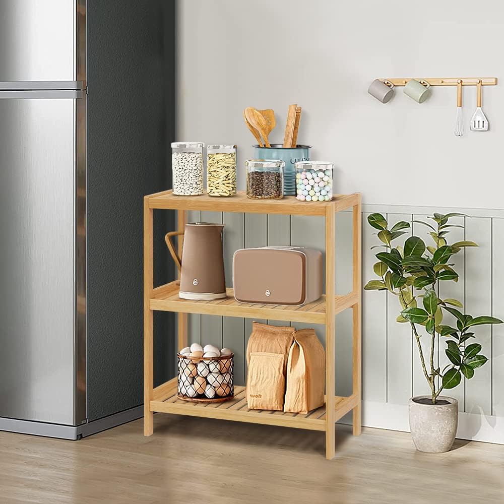 HLXZN 3-Tier Bamboo Freestanding Shelf Unit