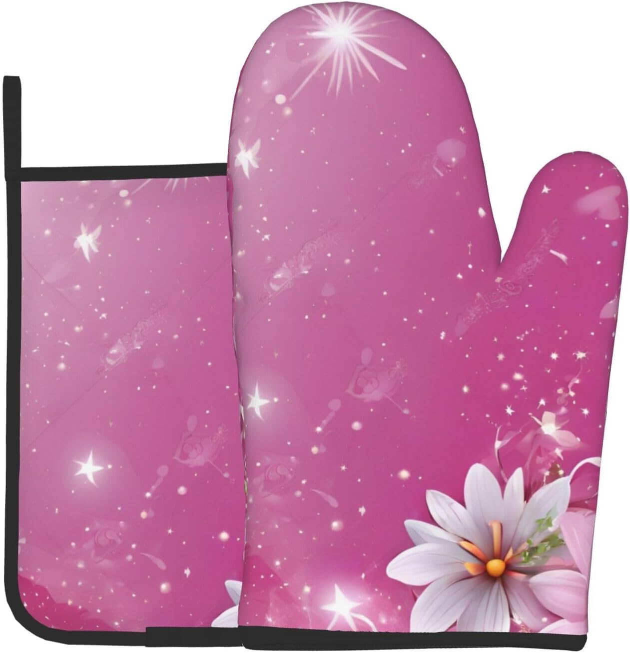 Daisy-Printed Oven Mitts and Pot Holders Non-Slip Kitchen Gloves