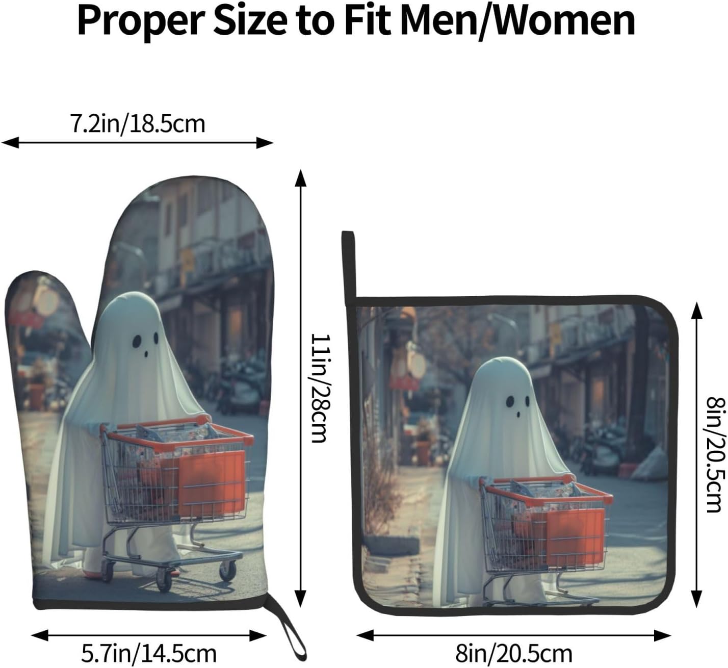 Funny Halloween Ghost Oven Mitts Set Heat-Resistant Potholders for Cooking Baking