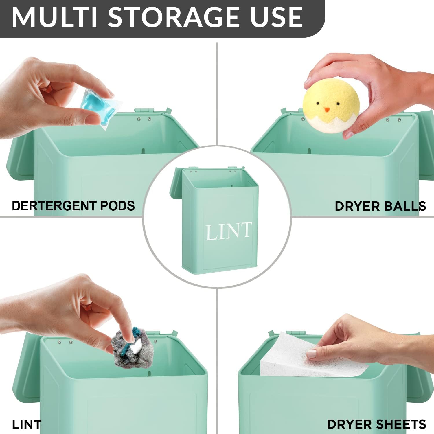 Calindiana Modern Farmhouse Metal Lint Bin 10L Mint Space-Saving Storage Solution