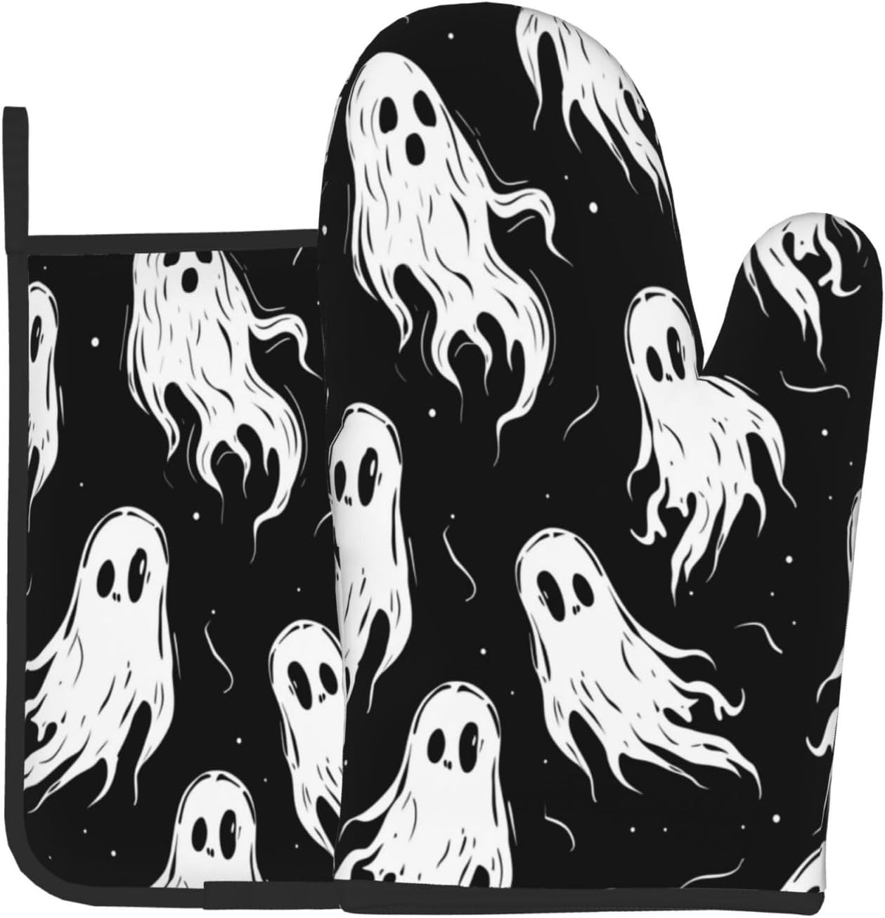 Halloween Ghost Oven Mitt Set Heat-Resistant Potholders for Baking Cooking