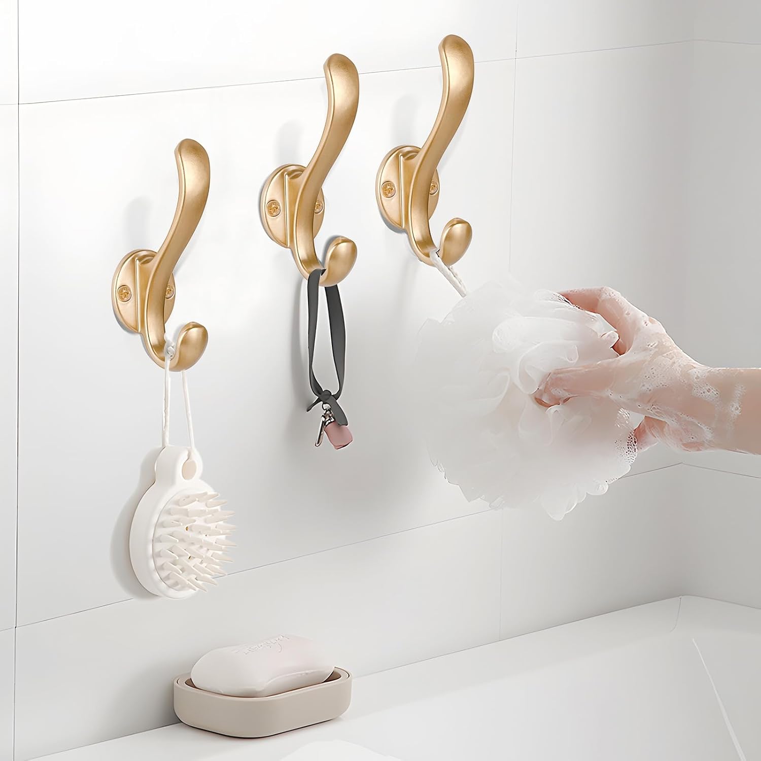 6 Pack Gold Wall Coat Hooks Heavy Duty Double Hooks