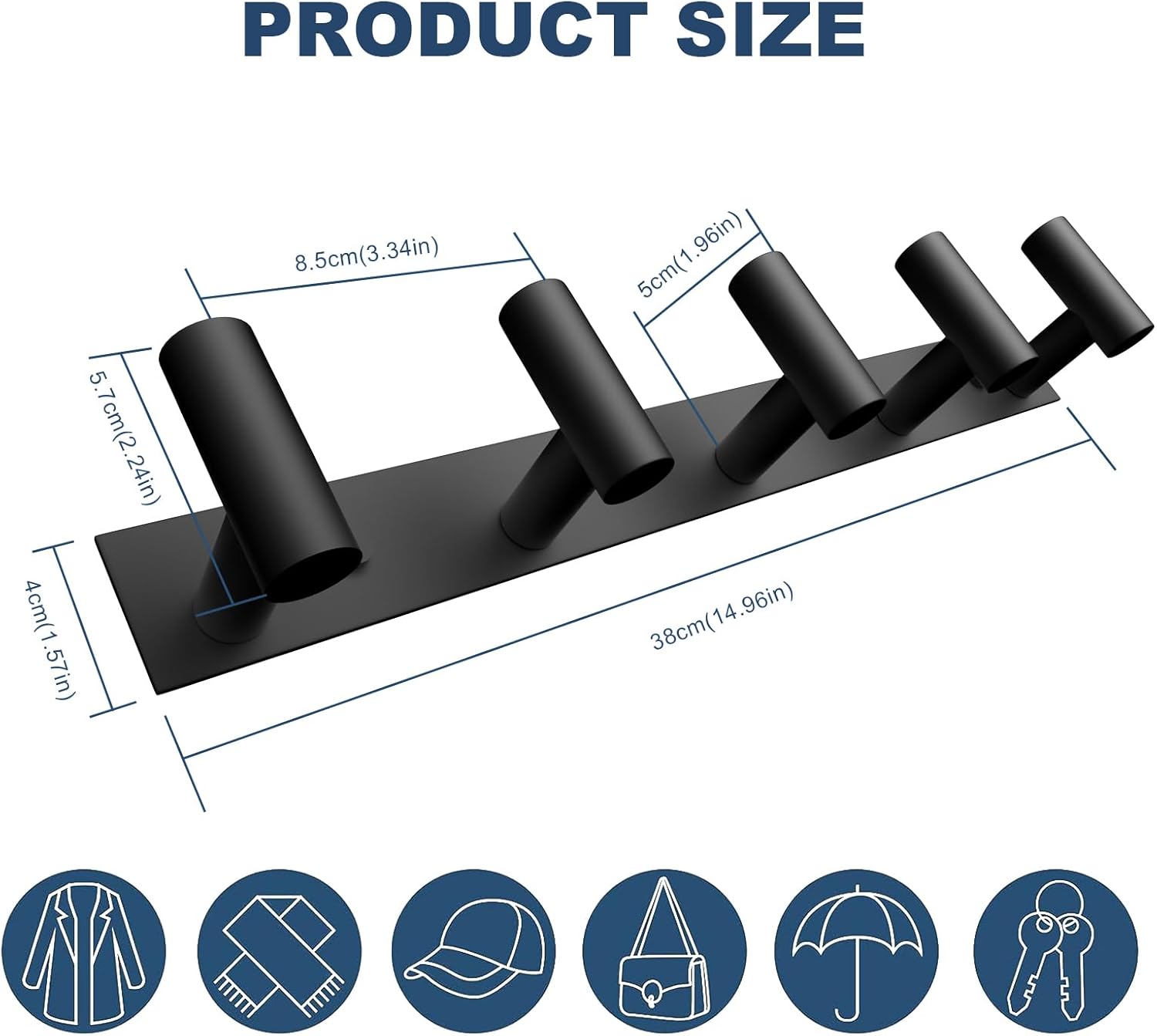 Black Coat Hat Rack with 5 Hooks for Organization