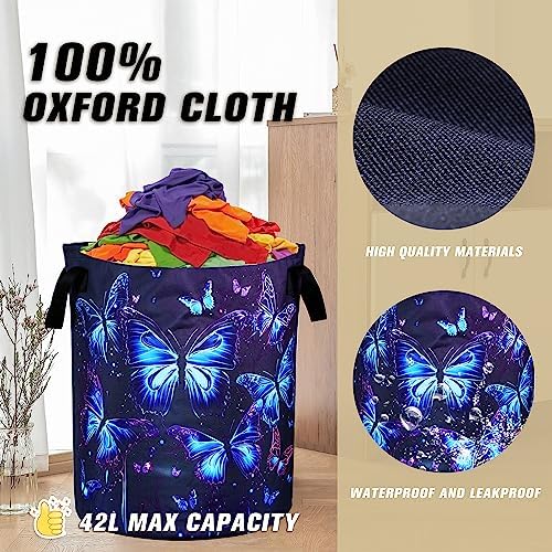 Blue Purple Butterfly Laundry Basket