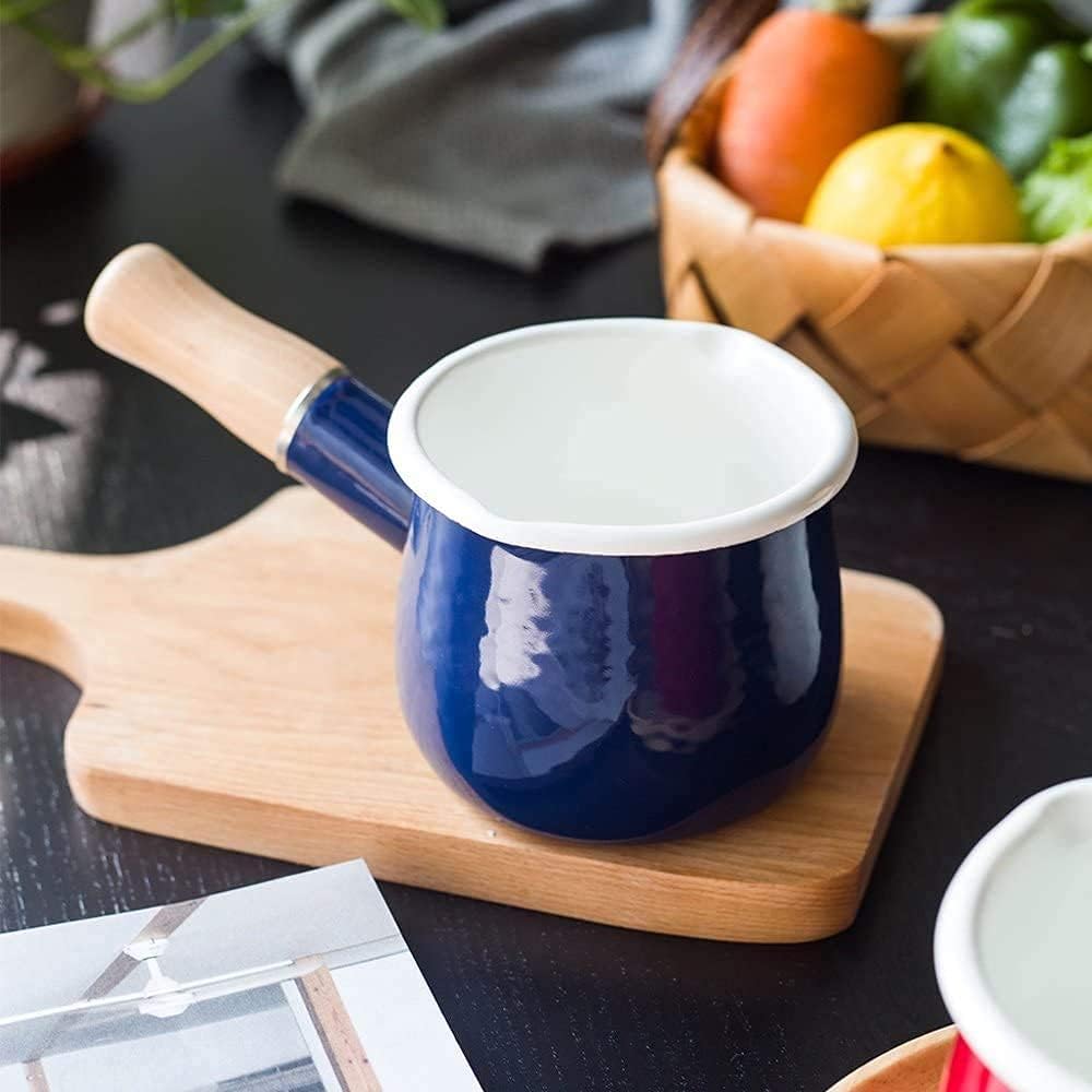 YumCute Enamel Saucepan 4 Inch 17 Oz Butter Warmer with Wooden Handle
