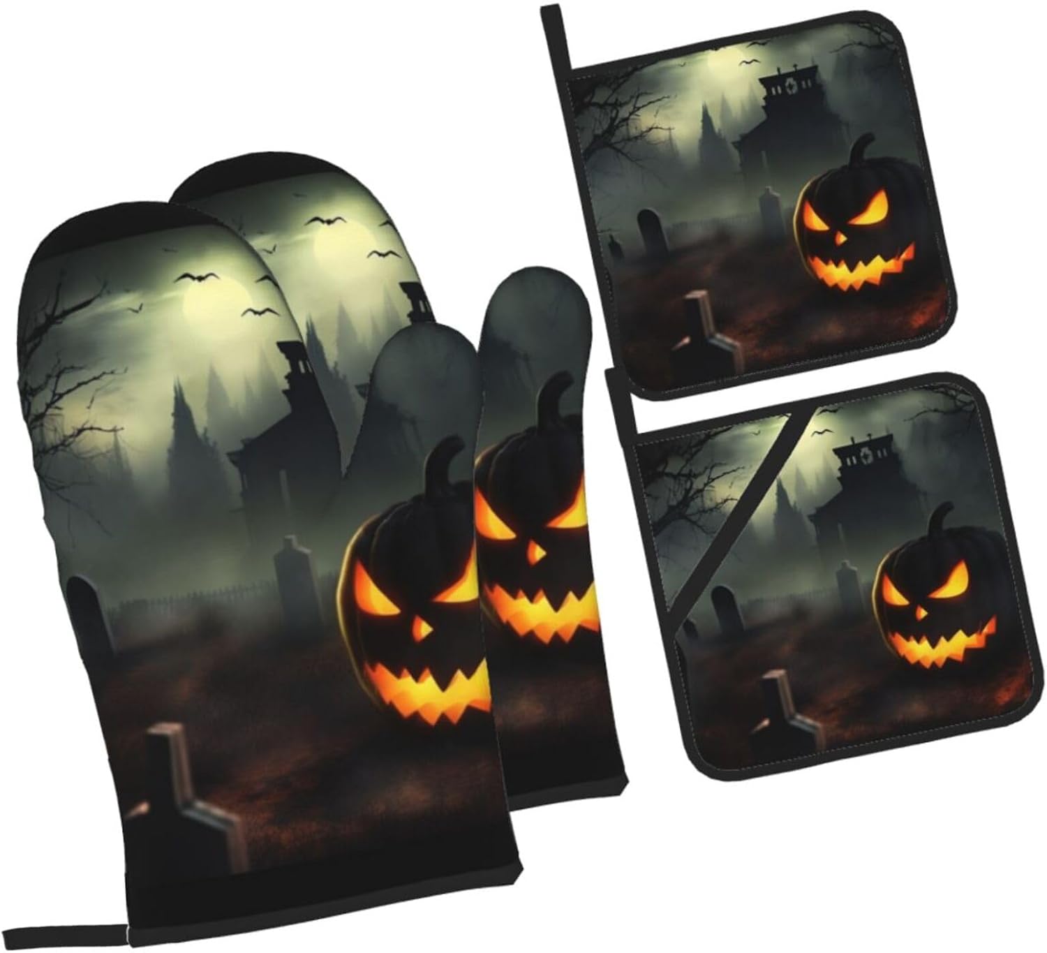 Halloween Horror Oven Mitts and Pot Holder Set of 4
