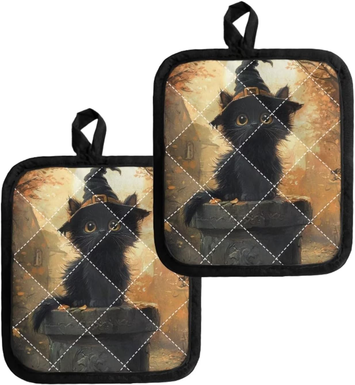 Safe Halloween Black Cat Kitchen Potholders