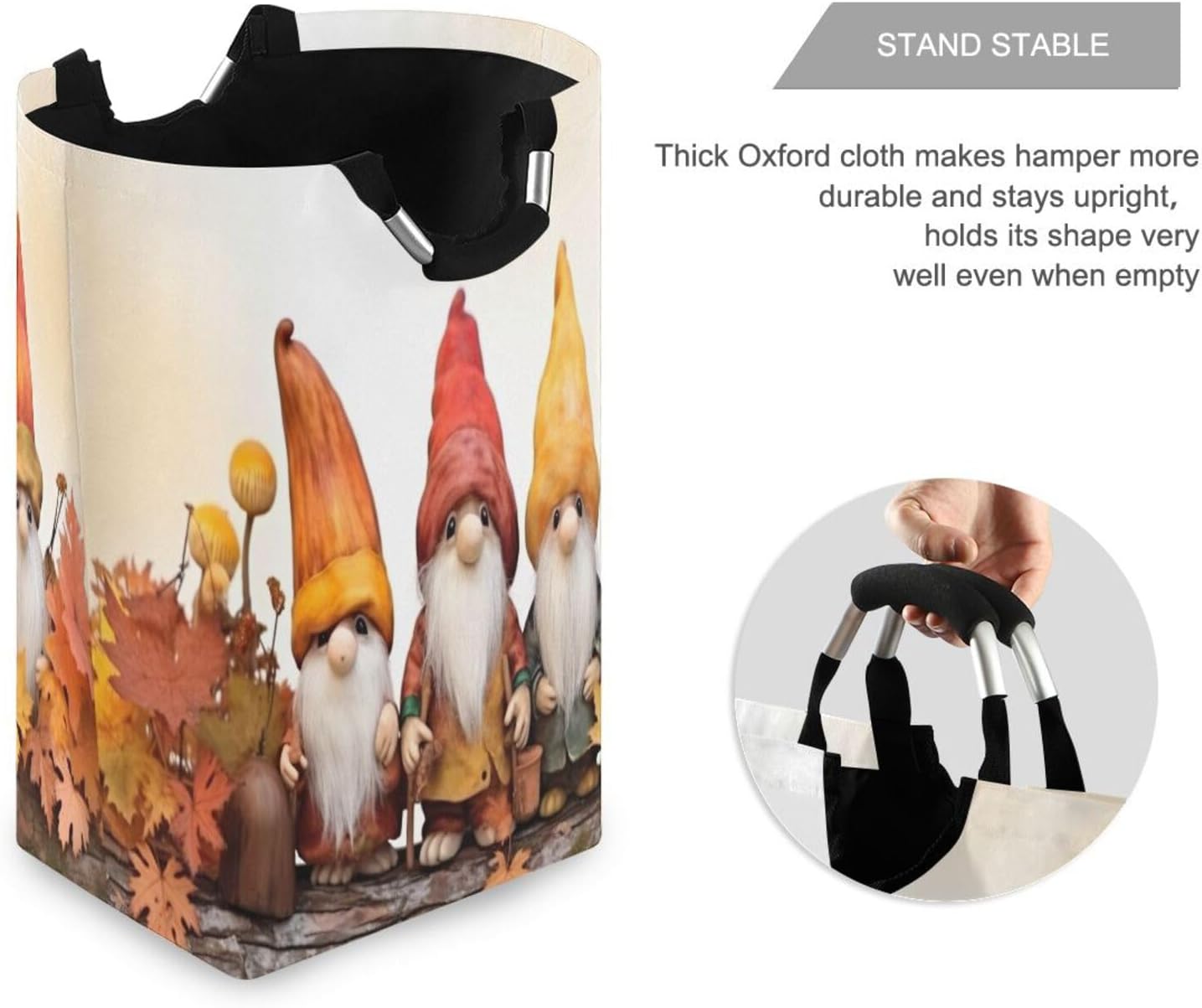 Collapsible Storage Hamper with Handles Autumn Gnomes Design Waterproof Durable