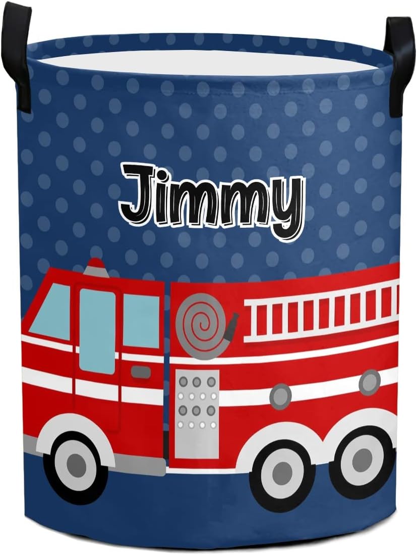 Fire Truck Personalized Collapsible Laundry Hamper 50L Durable Functional