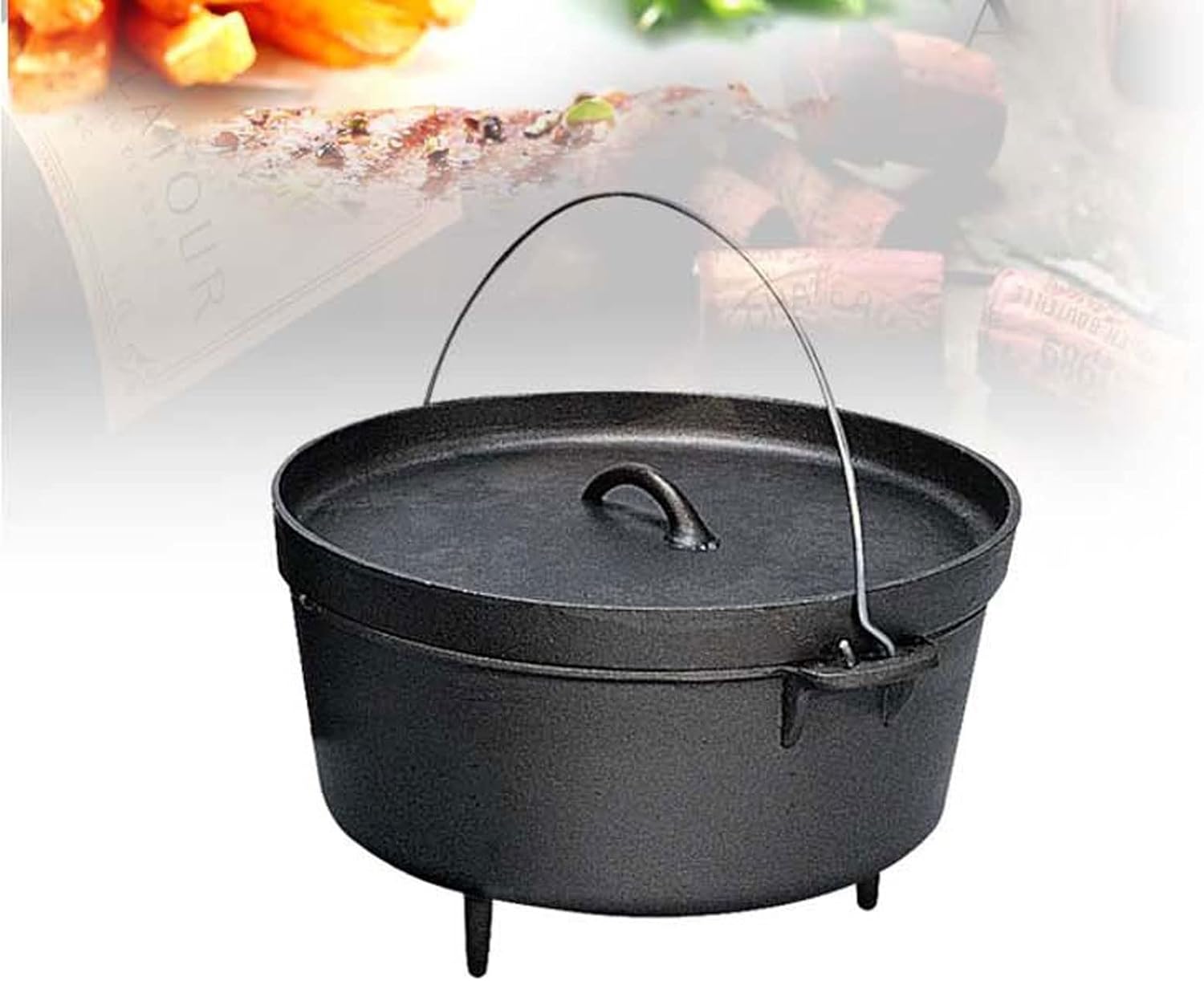 Cast Iron Stock Pot with Flat Bottom for Cooking and Steaming