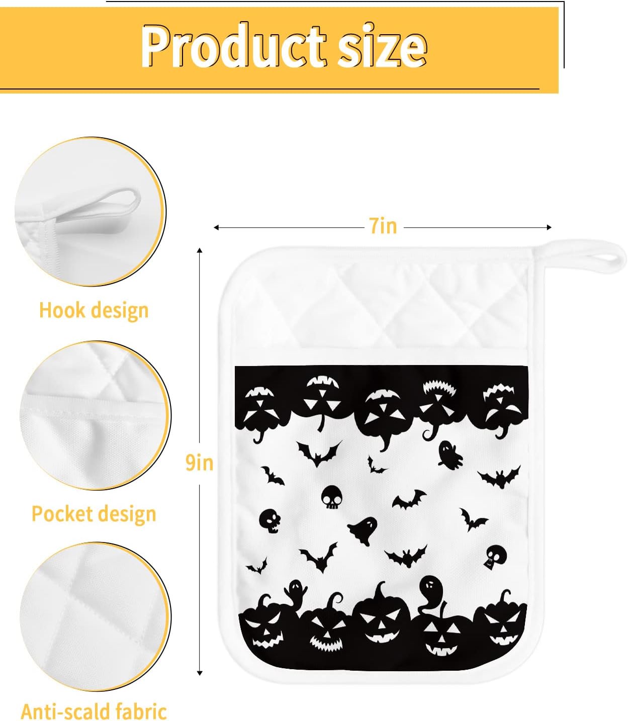 Halloween Pumpkin Bats Potholders Set of 5 Heat-Resistant Kitchen Accessories