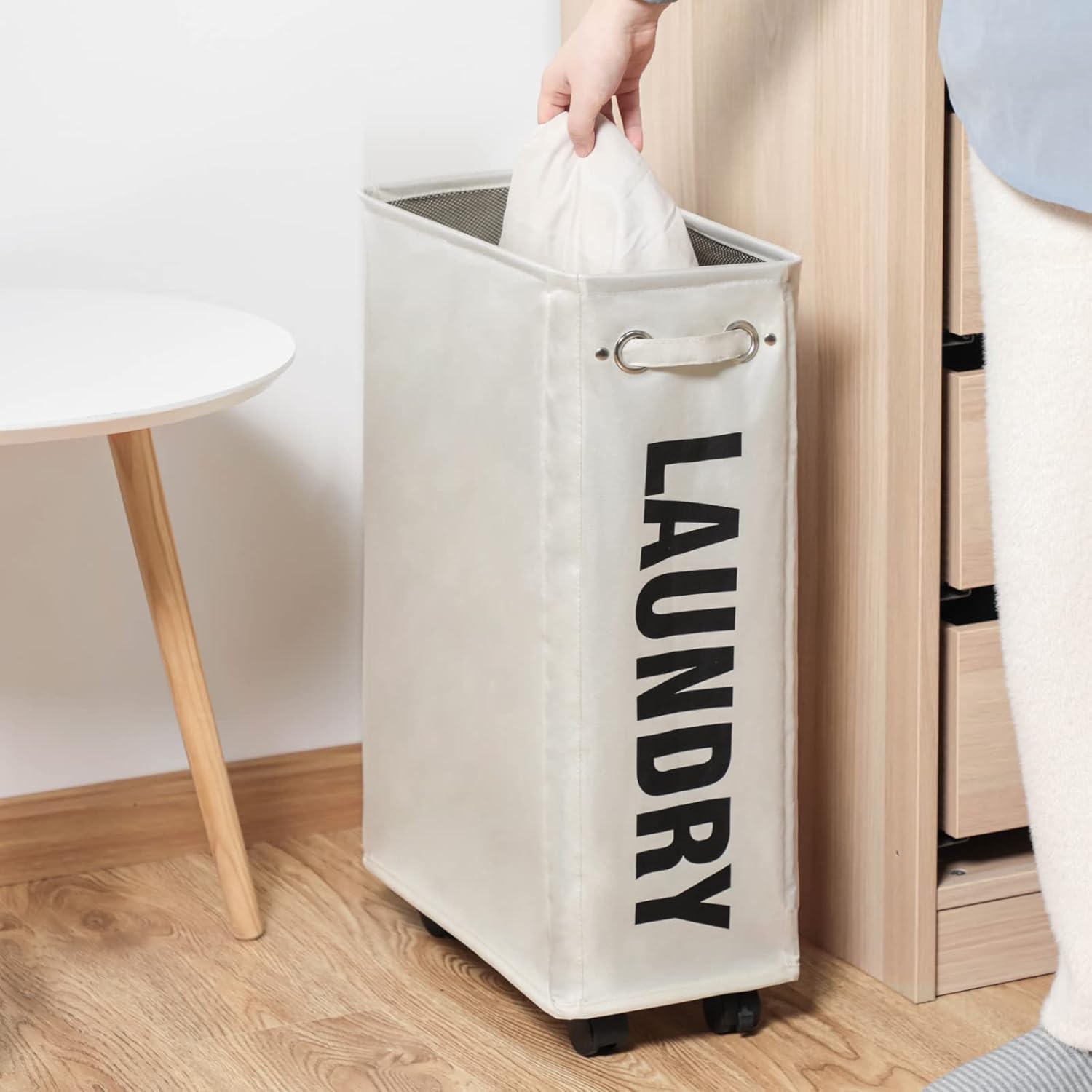 Collapsible Durable Easy to Use 25-Inch Slim Laundry Basket on Wheels
