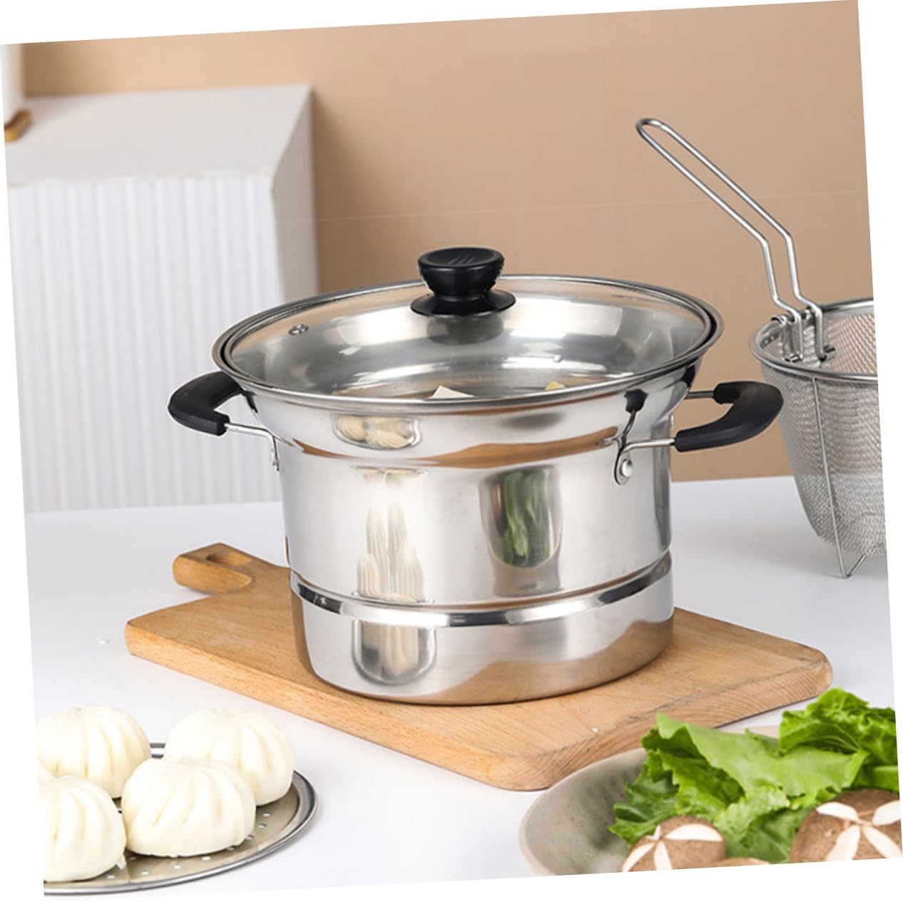 Stainless Steel Soup Saucepan Set with Lid and Steaming Basket