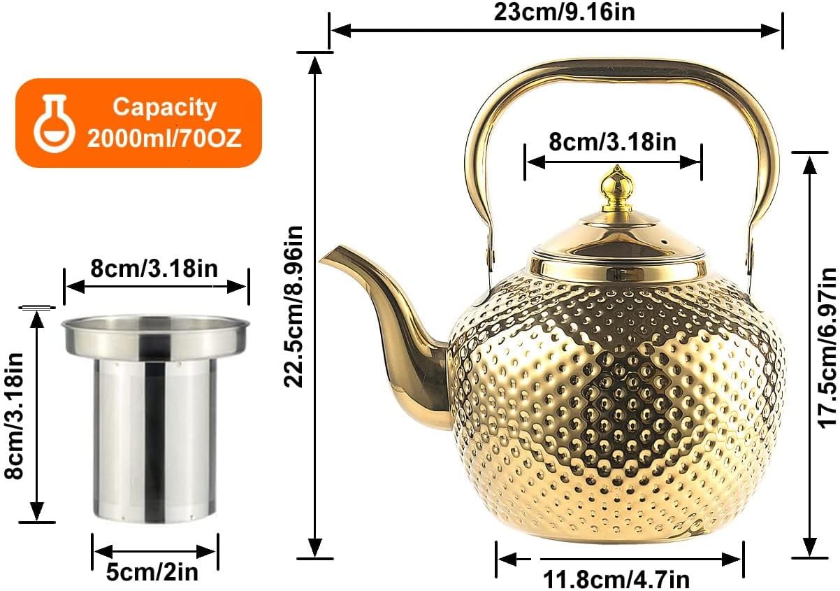 Sanqiahome 2000ml Stainless Steel Tea Kettle with Lifting Handle for Home Kitchen