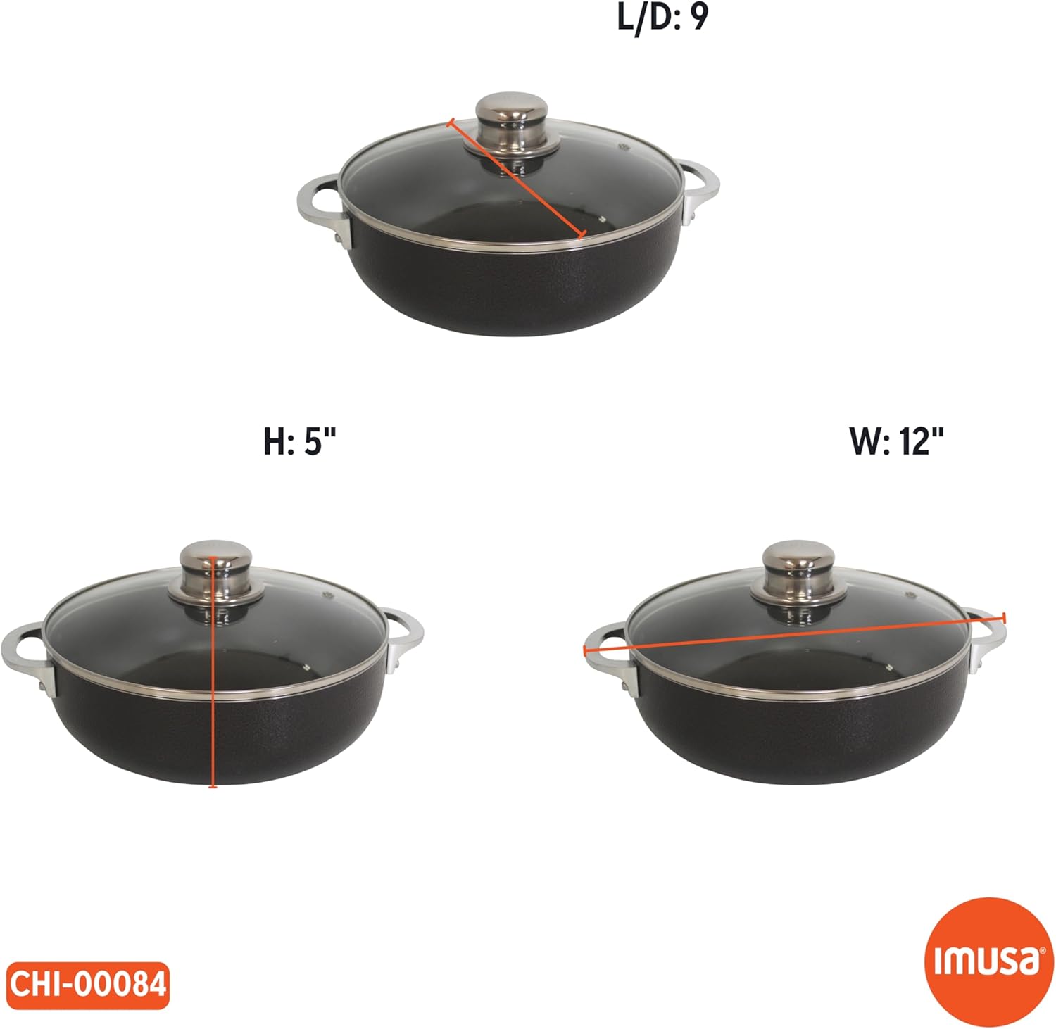 IMUSA 32Qt Nonstick Charcoal Dutch Oven with Glass Lid