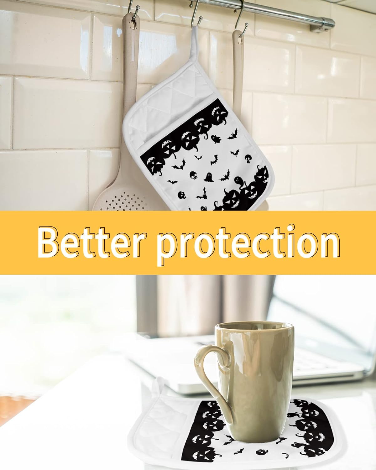 Halloween Pumpkin Bats Potholders Set of 5 Heat-Resistant Kitchen Accessories