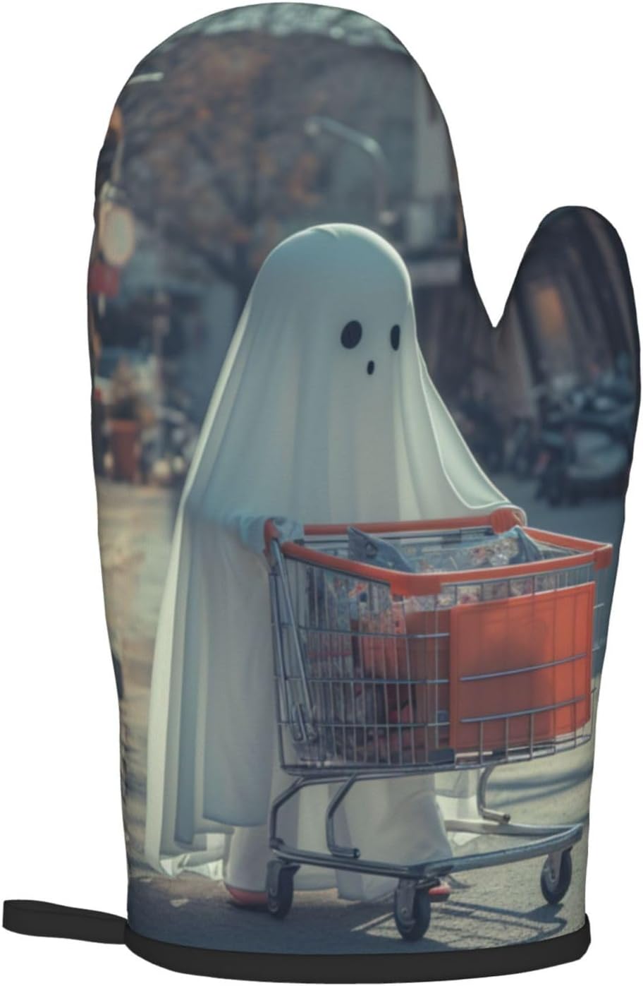 Funny Halloween Ghost Oven Mitts Set Heat-Resistant Potholders for Cooking Baking