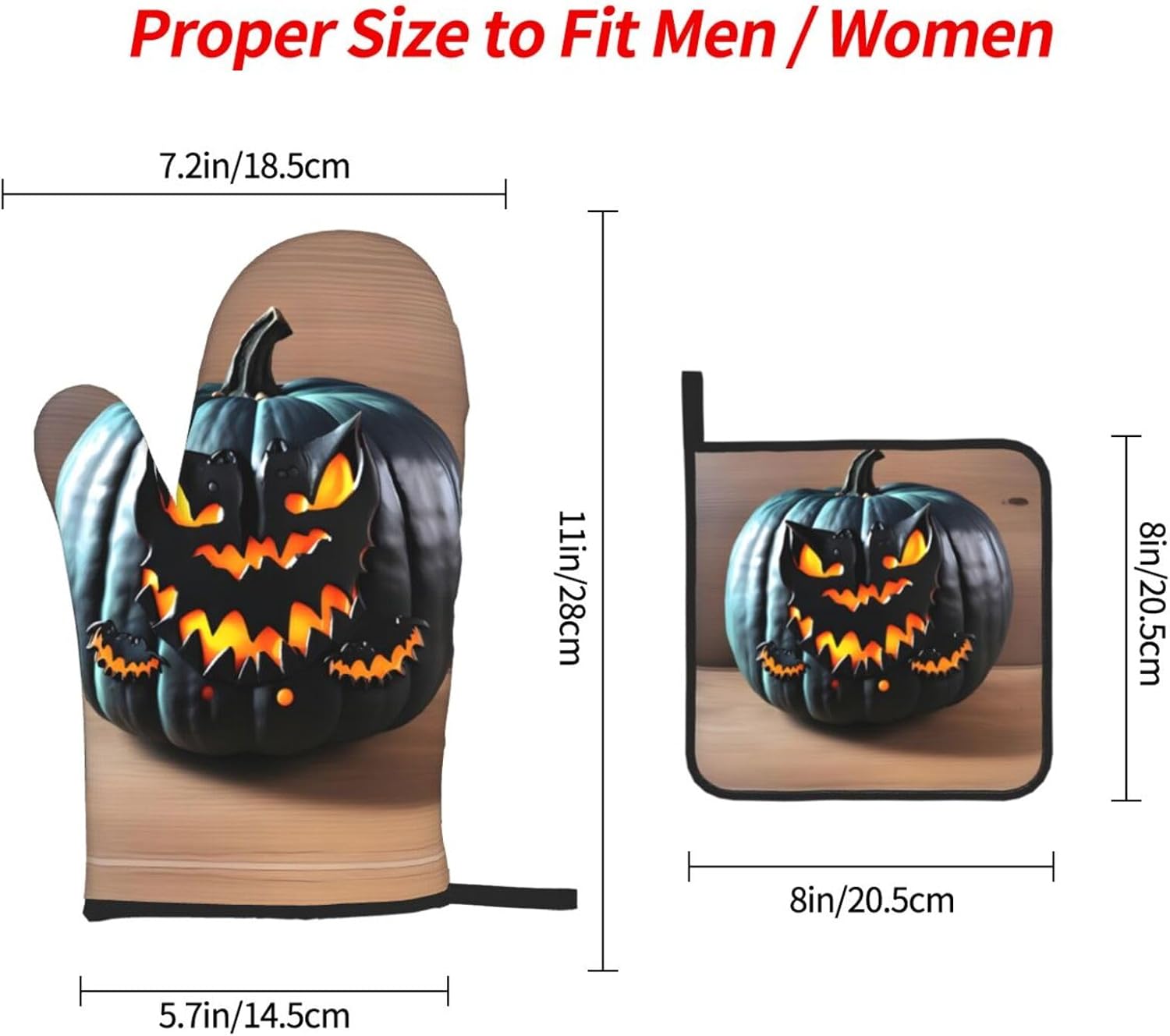 Halloween Bat Pumpkin Oven Mitts Pot Holders Set