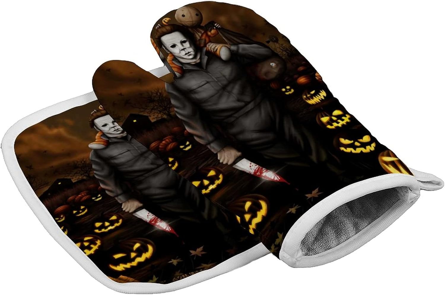 Halloween Michael Myers Oven Mitts Soft Cotton Heat Resistant Gloves for Kitchen