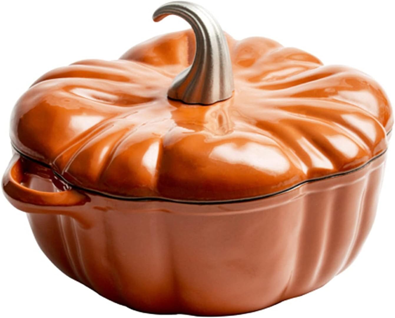 Enameled Cast Iron Dutch Oven with Pumpkin Shape and Lid