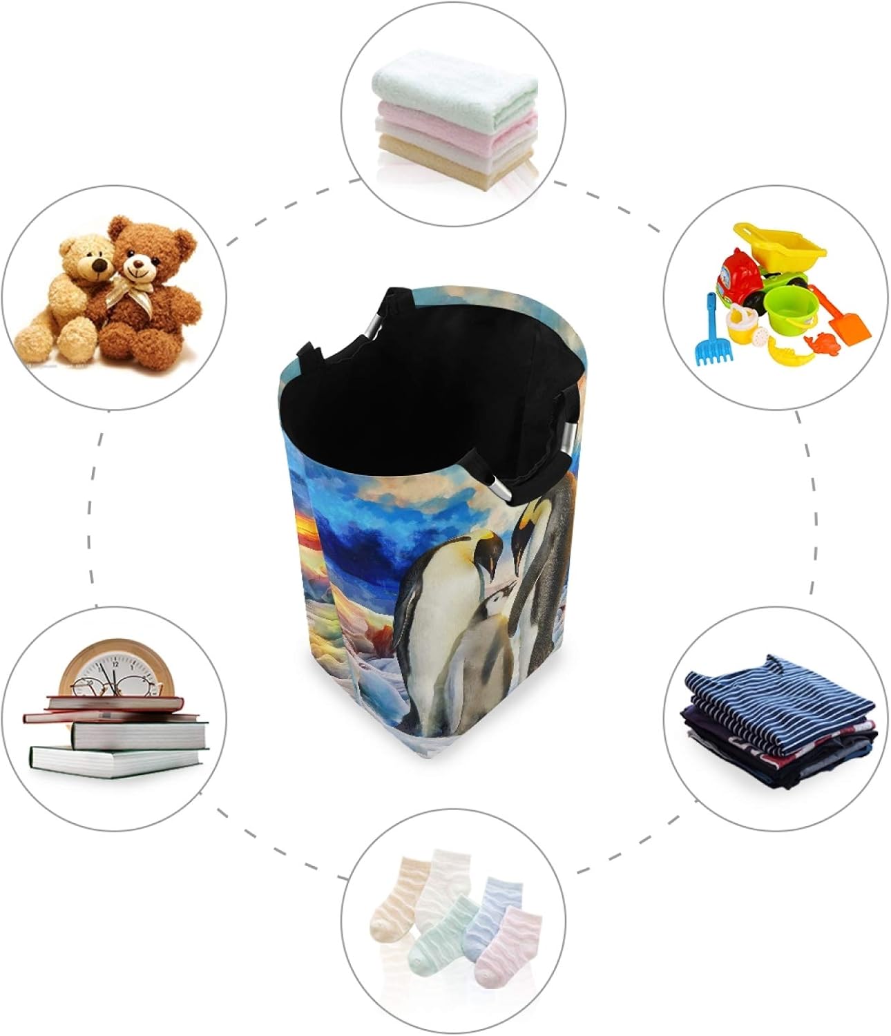 Susiyo Foldable Laundry Basket with Handles and Unique Penguin Pattern