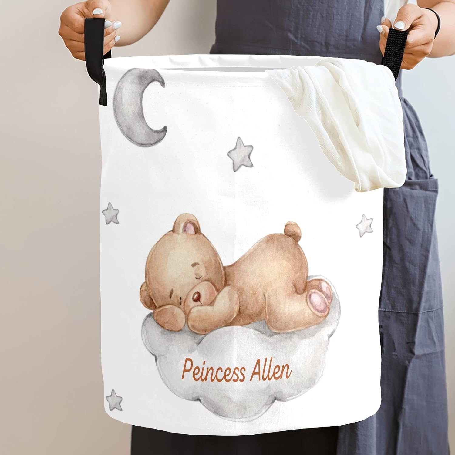 Personalized Bear Moon Clouds Laundry Basket