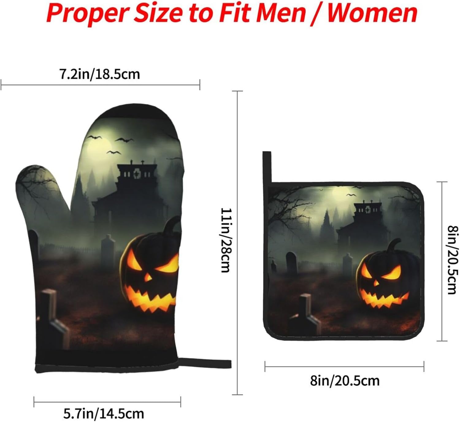 Halloween Horror Oven Mitts and Pot Holder Set of 4