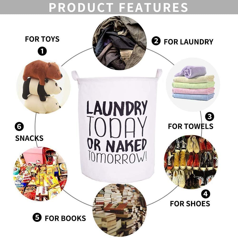 VJJ AIDEAR Wash Today Round Laundry Hamper with Handles