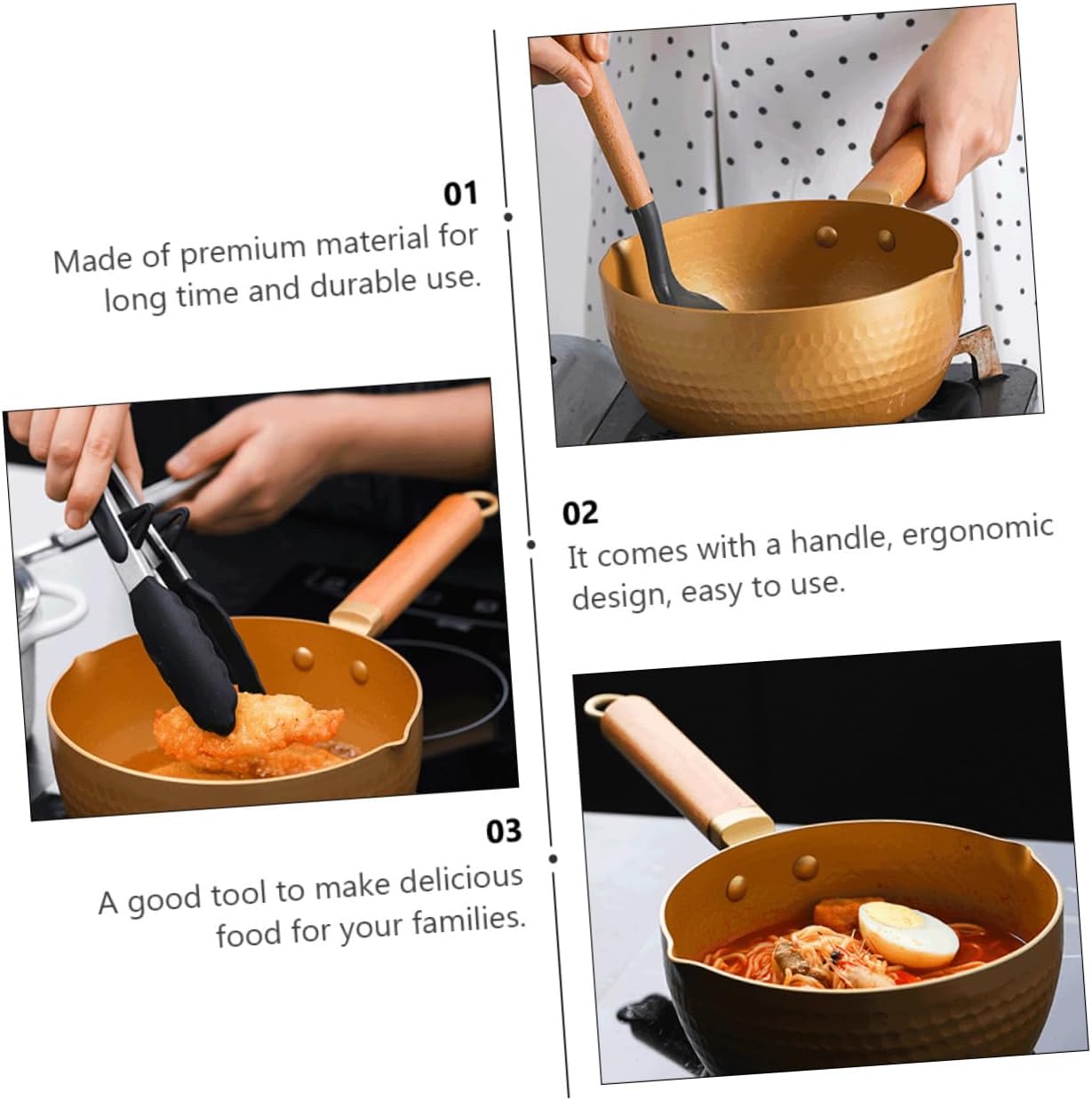 Japanese Style Non Stick Milk Pan With Gold Hammered Handle