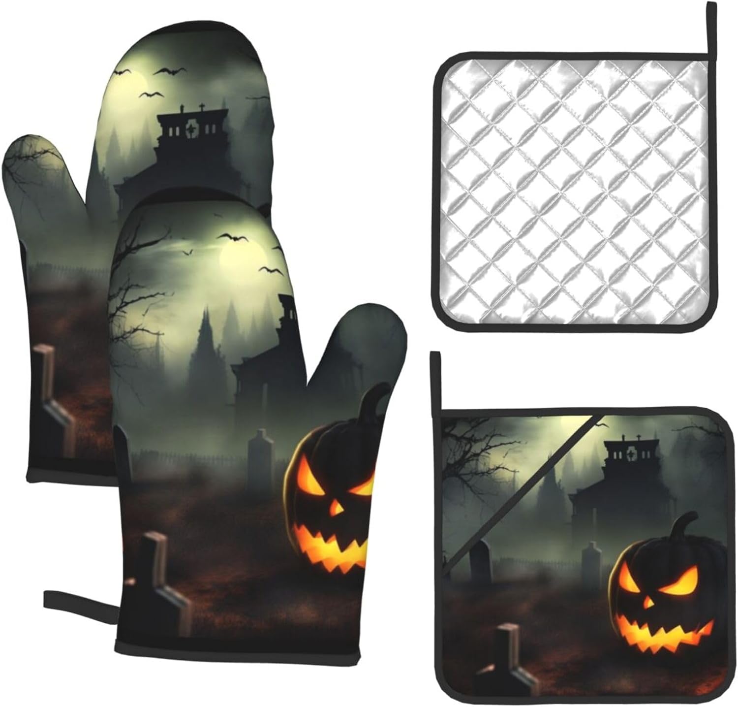 Halloween Horror Oven Mitts and Pot Holder Set of 4
