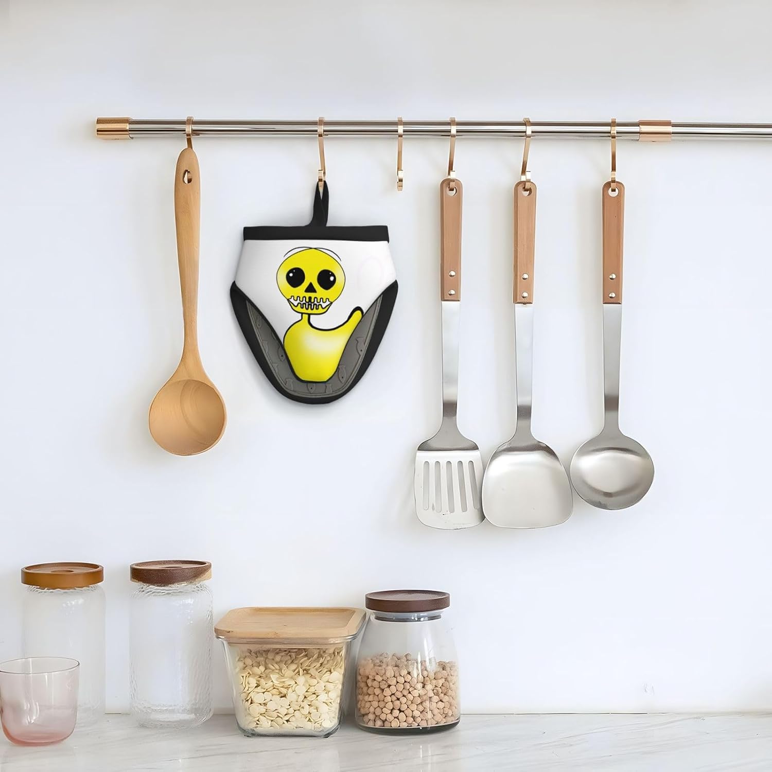 Spooky Halloween Yellow Oven Mitts for Kids and Adults