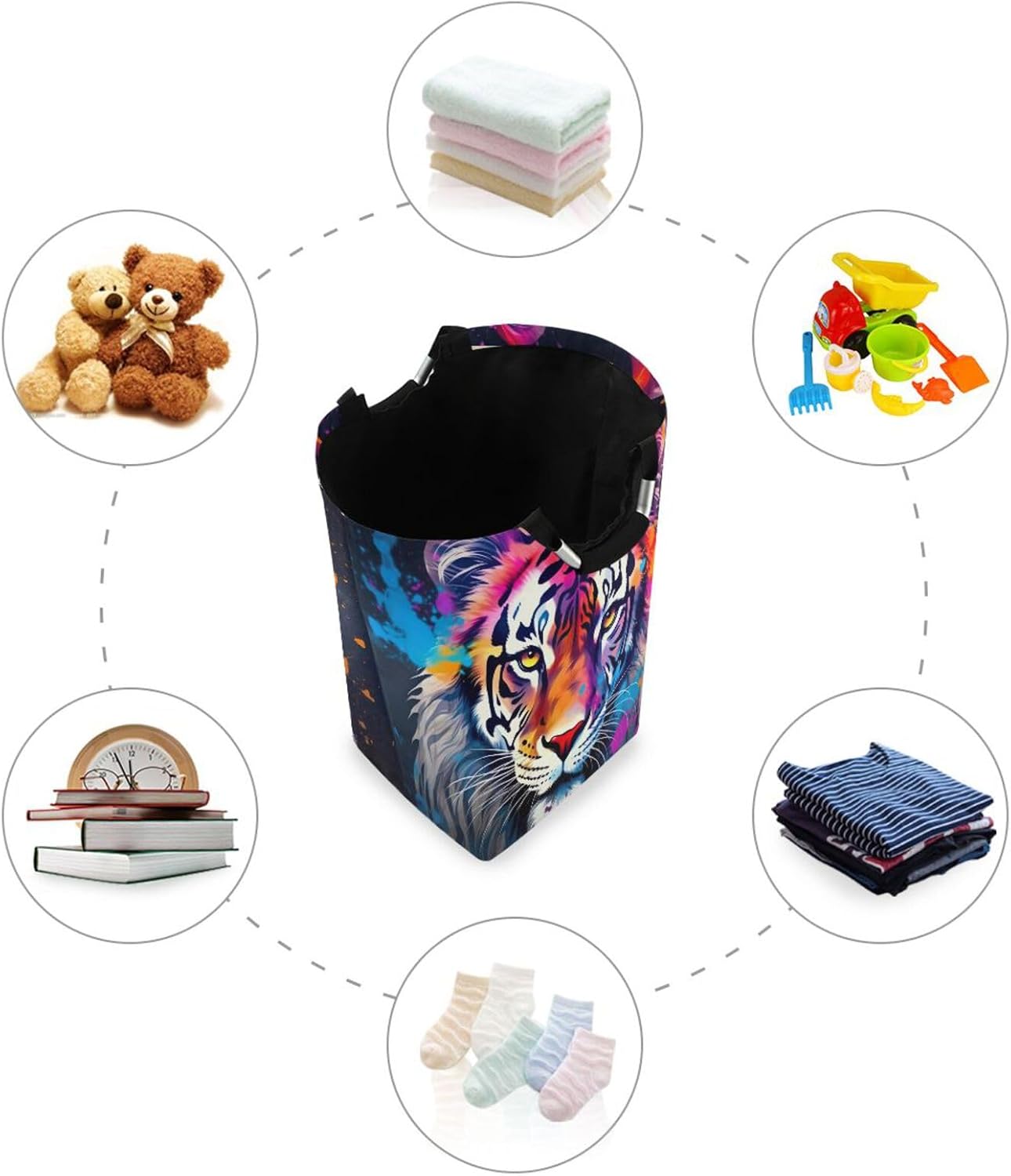 Stylish Functional Collapsible Laundry Basket with Cute Tiger Handles