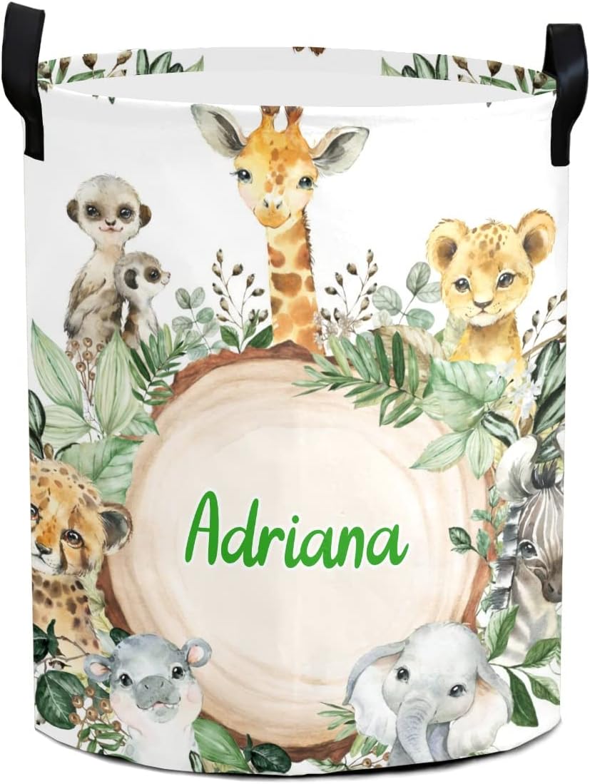 Personalized Safari Animal Laundry Basket for Home Kitchen