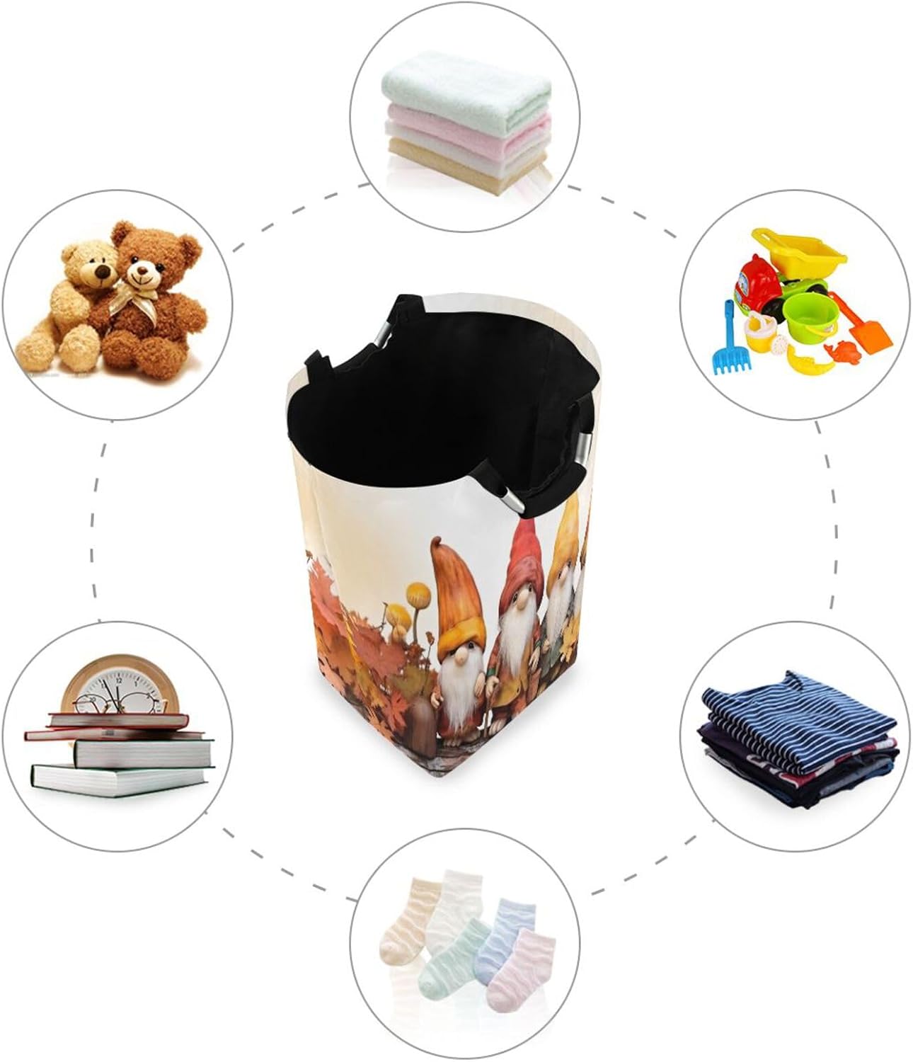 Collapsible Storage Hamper with Handles Autumn Gnomes Design Waterproof Durable